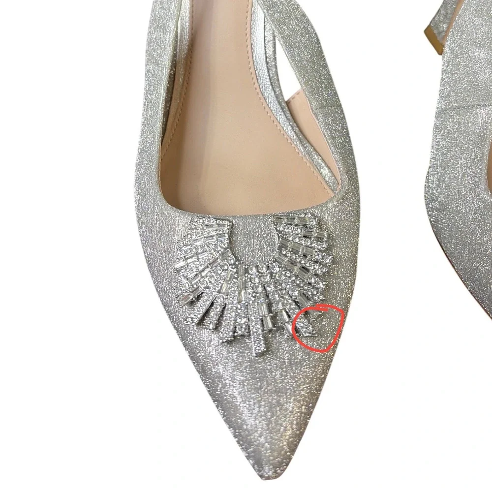 Born on Fifth Antonio Melani Silver Glitter Crystal Slingback Pumps 9.5M‎